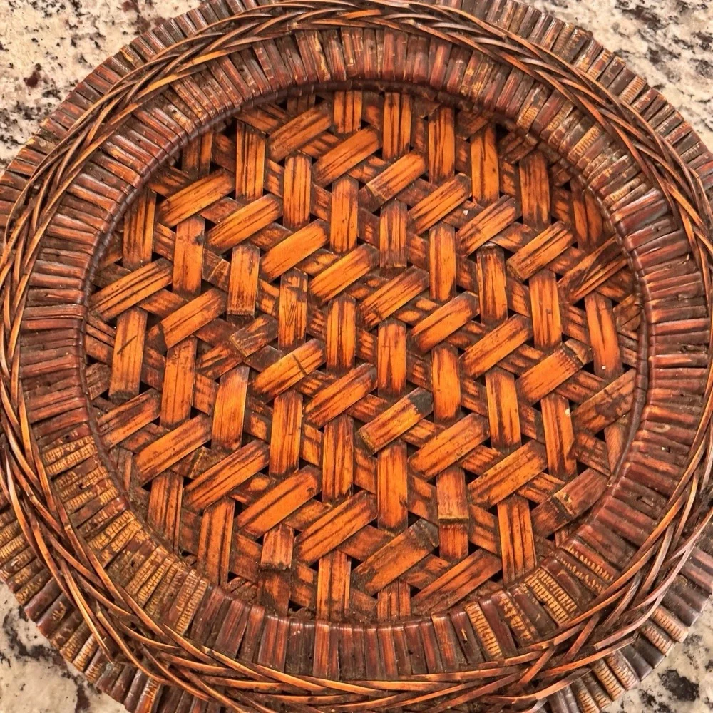 Vintage Handwoven Rattan Reed Round Tray 13